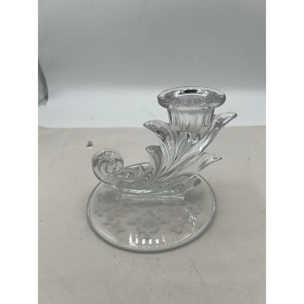 Vintage Fostoria Glass Clear Baroque Sm Single Candlestick Silver Overlay Floral